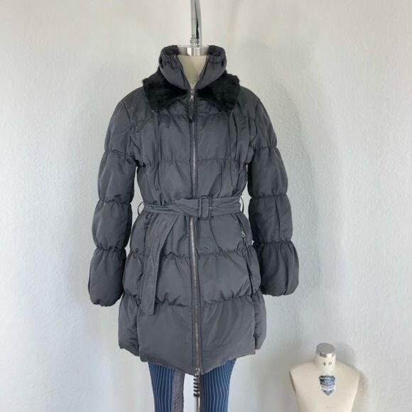 PRADA Down Puffer Belted Coat Raccoon Fur Hood Jacket - Picture 15 of 16